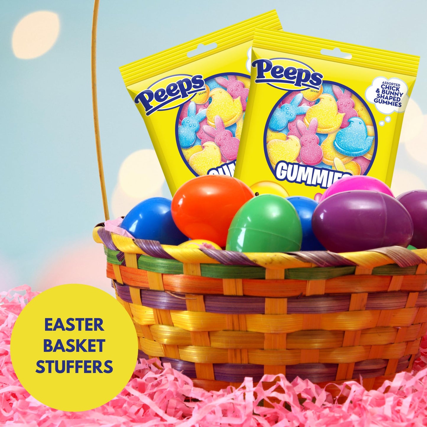 Easter Peeps Gummies, Marshmallow Flavored Bunnies and Chicks, Egg and Basket Stuffers Candy, (Pack of 3)