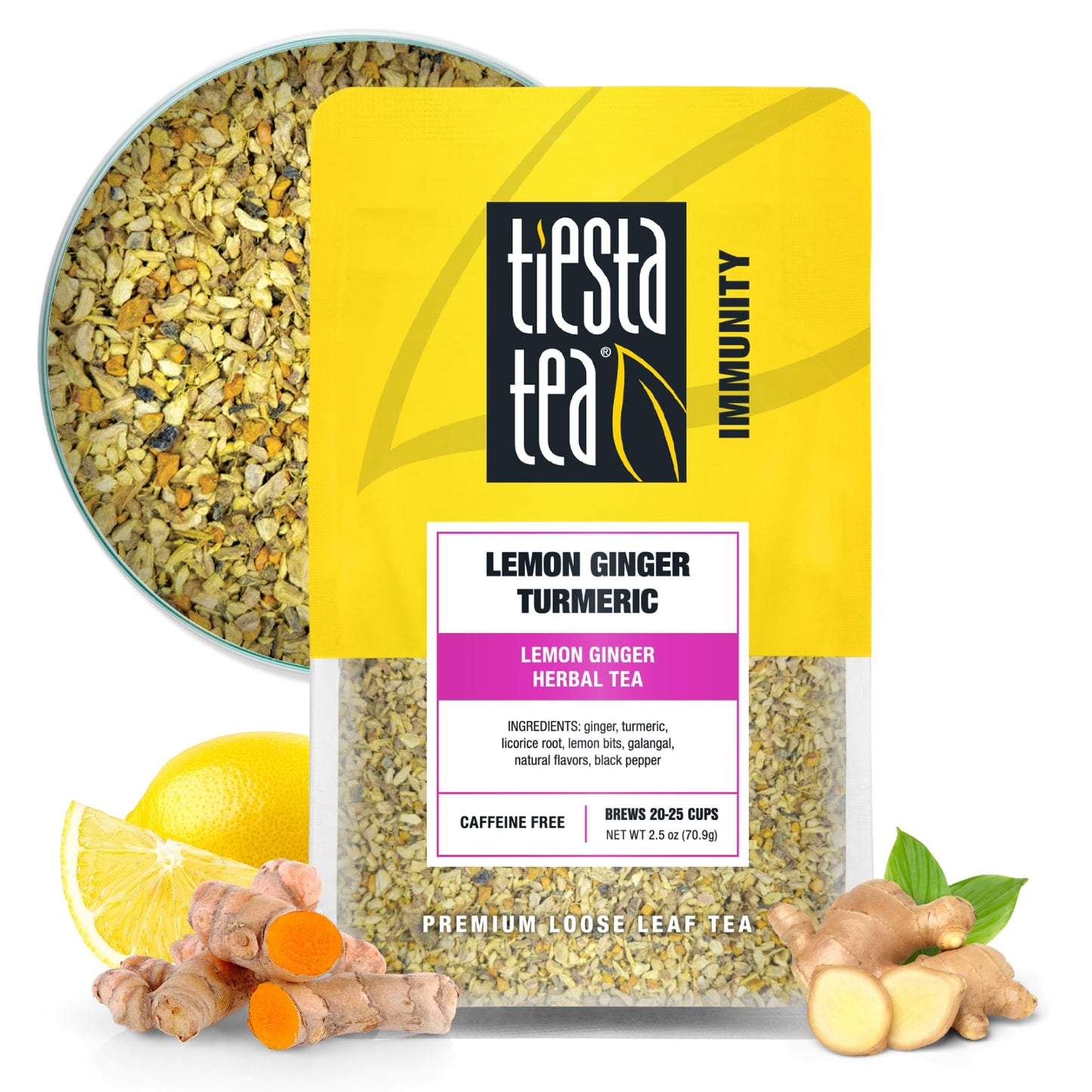 Tiesta Tea - Lemon Ginger Turmeric, Loose Leaf, Lemon Ginger Herbal Tea, Premium Blend, Non Caffeinated Herbal, Make Hot or Iced Brews Up to 25 Cups