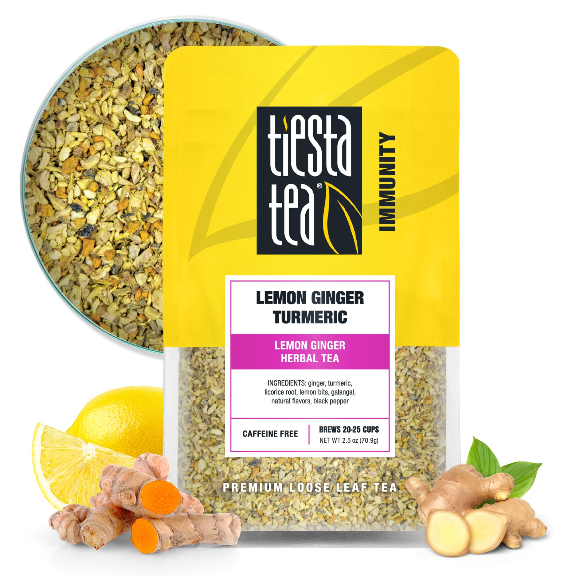 Tiesta Tea - Lemon Ginger Turmeric, Loose Leaf, Lemon Ginger Herbal Tea, Premium Blend, Non Caffeinated Herbal, Make Hot or Iced Brews Up to 25 Cups