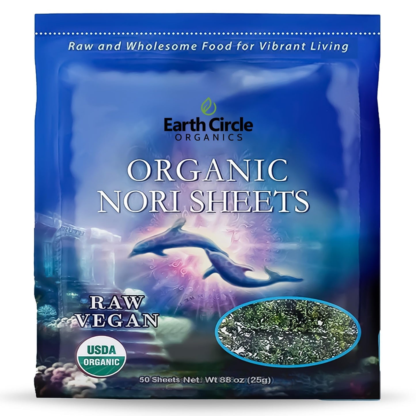 Earth Circle Organics | Organic Nori Seaweed Sheets - Raw, Unheated & Not Roasted | Grade A Certified | Vegan, Paleo, Keto Friendly | Premium Nori