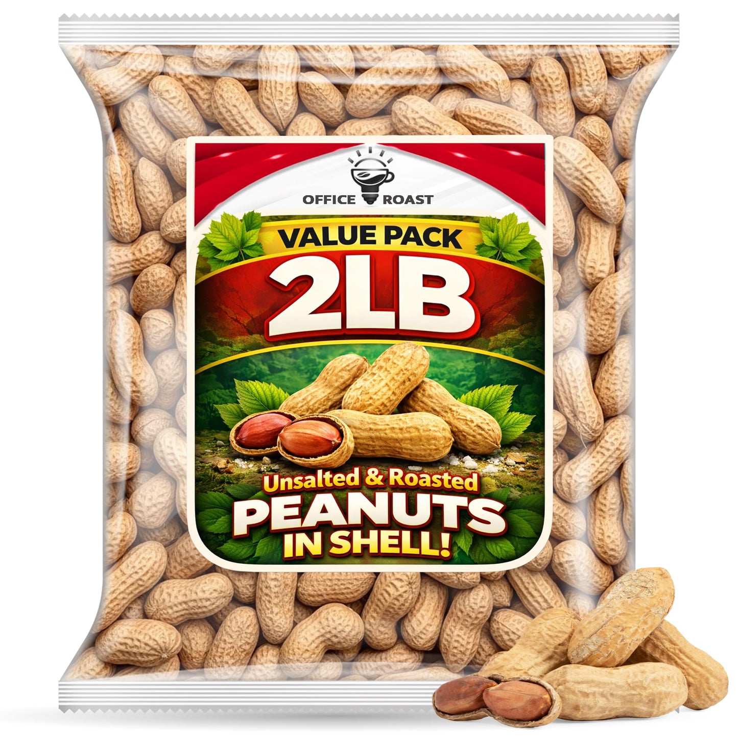 Peanuts In Shell | 2 LB Bulk Value Pack | Unsalted & Roasted - Healthy natural snack, Perfect for office, share and TO-GO | Value Pack, Whole Peanuts