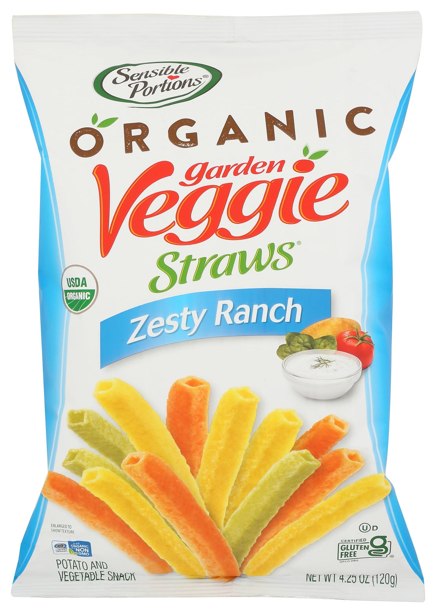 Sensible Portions Organic Zesty Ranch Garden Veggie Straws, 4.25 OZ