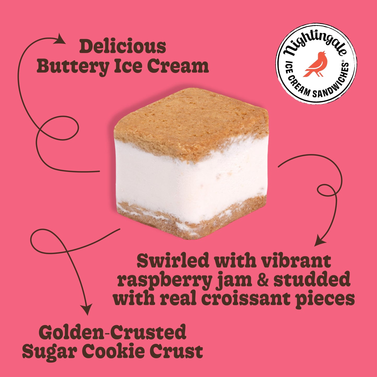 Nightingale Ice Cream Sandwiches Raspberry Croissant Ice Cream Sandwich, 2.6 Ounce
