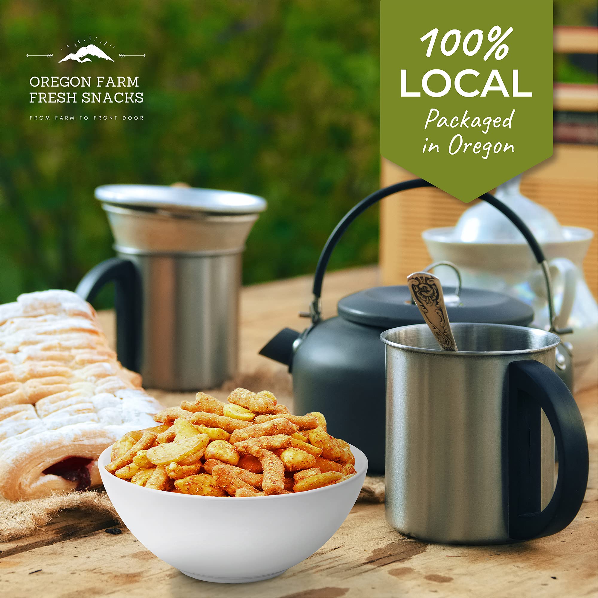 Oregon Farm Fresh Snacks Timberline Trail Spicy Mix - Spicy Nuts And Cajun Sticks Trail Mix - Game Night Snacks In Resealable Bag - Hand-Blended Hot