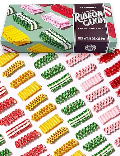 Hammond’s Candies - Hand Spun Ribbon Candy - 5 Flavor Variety Pack, Gift Ready Box, Handcrafted by Artisan Confectioners- Classically Delicious