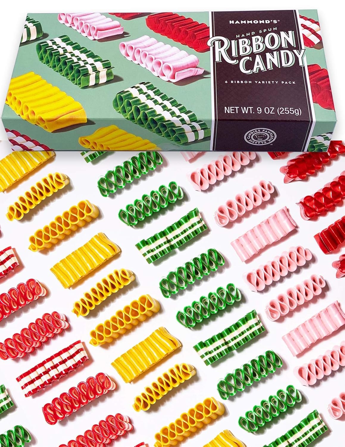 Hammond’s Candies - Hand Spun Ribbon Candy - 5 Flavor Variety Pack, Gift Ready Box, Handcrafted by Artisan Confectioners- Classically Delicious