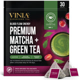 VINIA Premium Matcha + Green Tea Bags, Made with Organic Tea, Infused with Piceid Resveratrol for Heart Health, Nitric Oxide, Physical Energy
