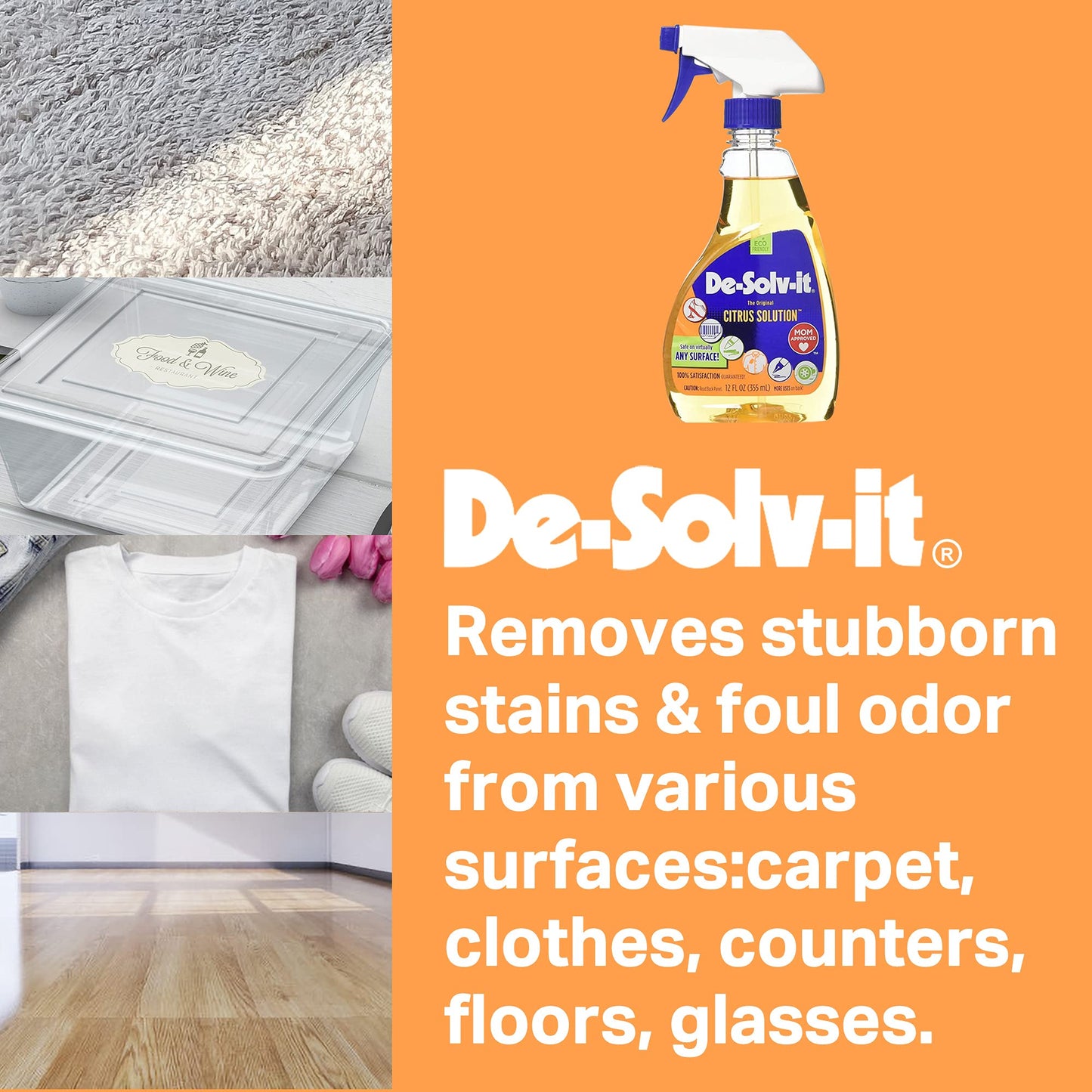 Orange-Sol De-Solv-It Citrus Solution, Wood, Glass, Laundry Stain Remover Spray, Odor & Stain Remover Clothes Laundry Spray, Citrus Solvent, 12-Ounce
