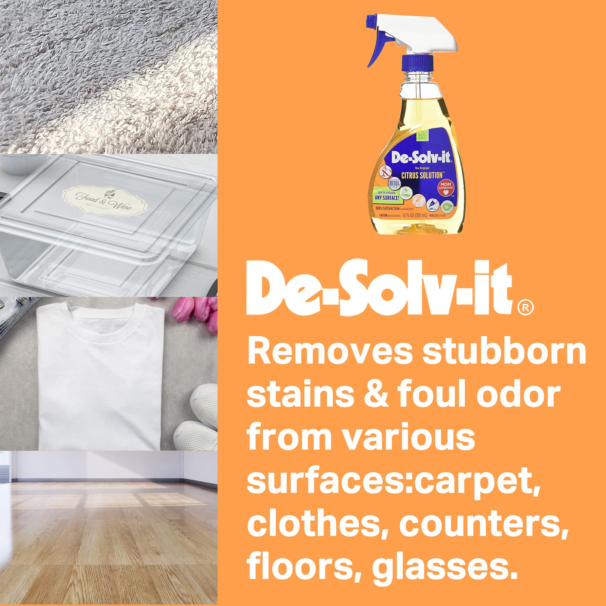 De-Solv-It Citrus Solution - Odor & Stain Remover for Cloth, Wood, Glass & More, 12.6-Ounce (6-Pack)