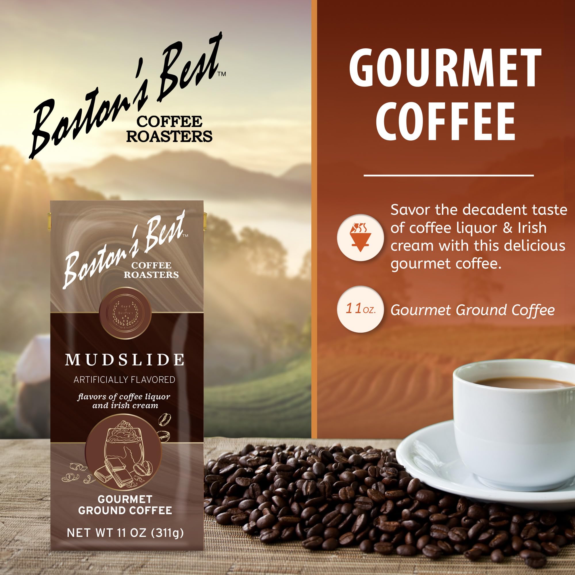 Boston’s Best - Mud Slide Flavored Delicious Gourmet, Premium Ground Coffee, 11 oz. / 311g Bag