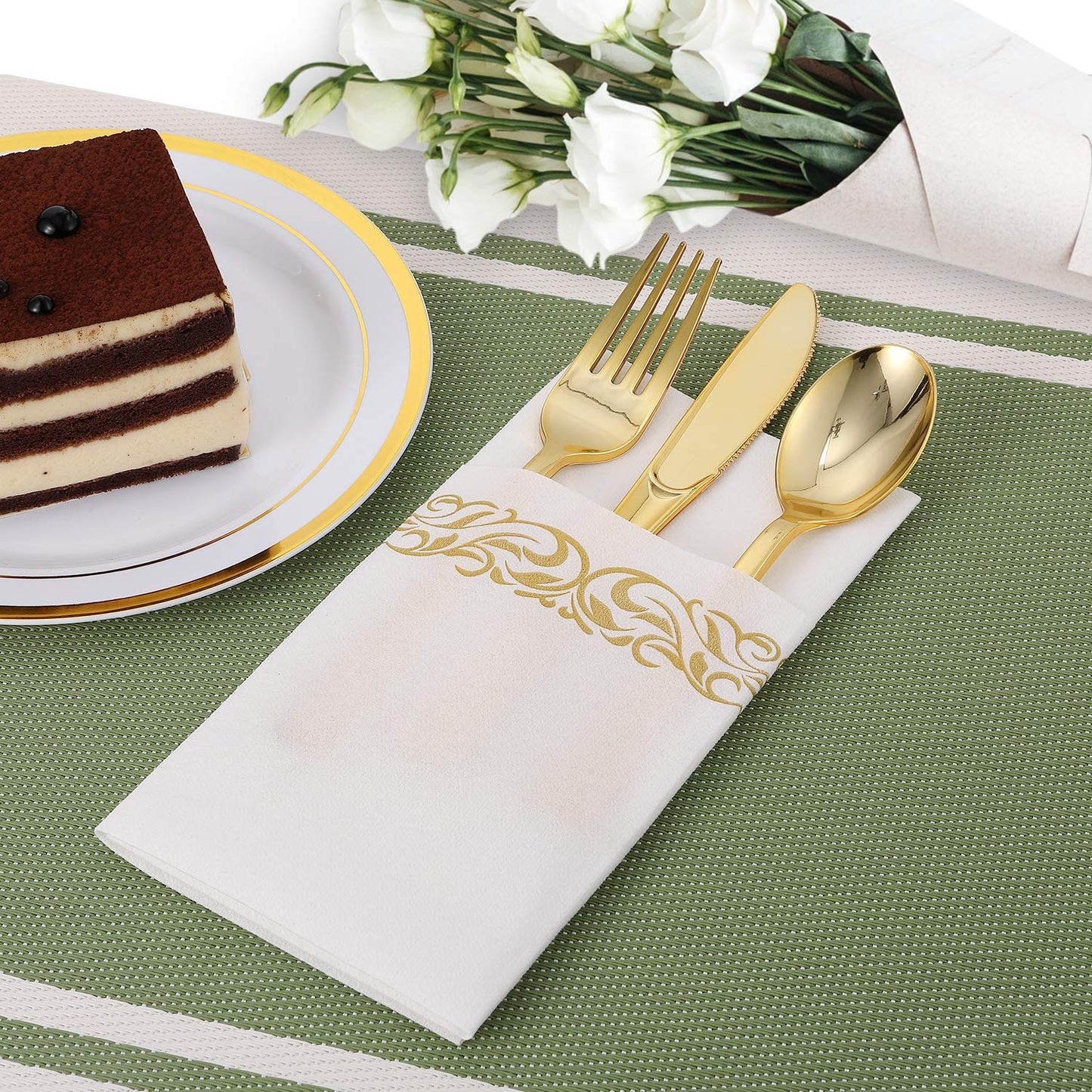 FOCUSLINE 100 Linen Feel Bathroom Napkins, Soft and Absorbent Disposable Guest Towels, Cloth-Like Paper Hand Towels Decorative Napkins for Dinners