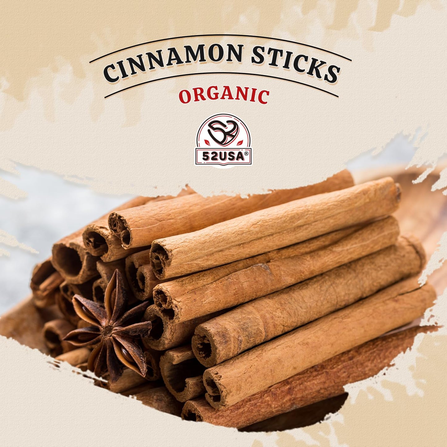 52USA Organic Cinnamon Sticks, Cinnamon 8oz (226g), Cinnamon Sticks Whole, 100% Raw, USDA & Kosher Certified, Gluten Free, Non-GMO, Pure & Fresh