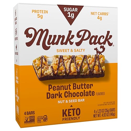 Munk Pack Nut & Seed bar Peanut Butter Dark Chocolate, 1.23 Oz, 4 ct