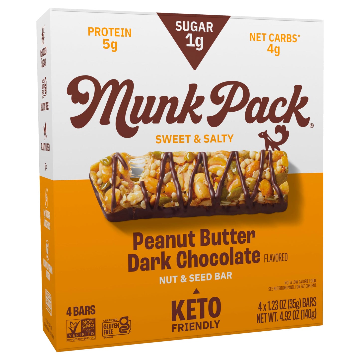 Munk Pack Nut & Seed bar Peanut Butter Dark Chocolate, 1.23 Oz, 4 ct