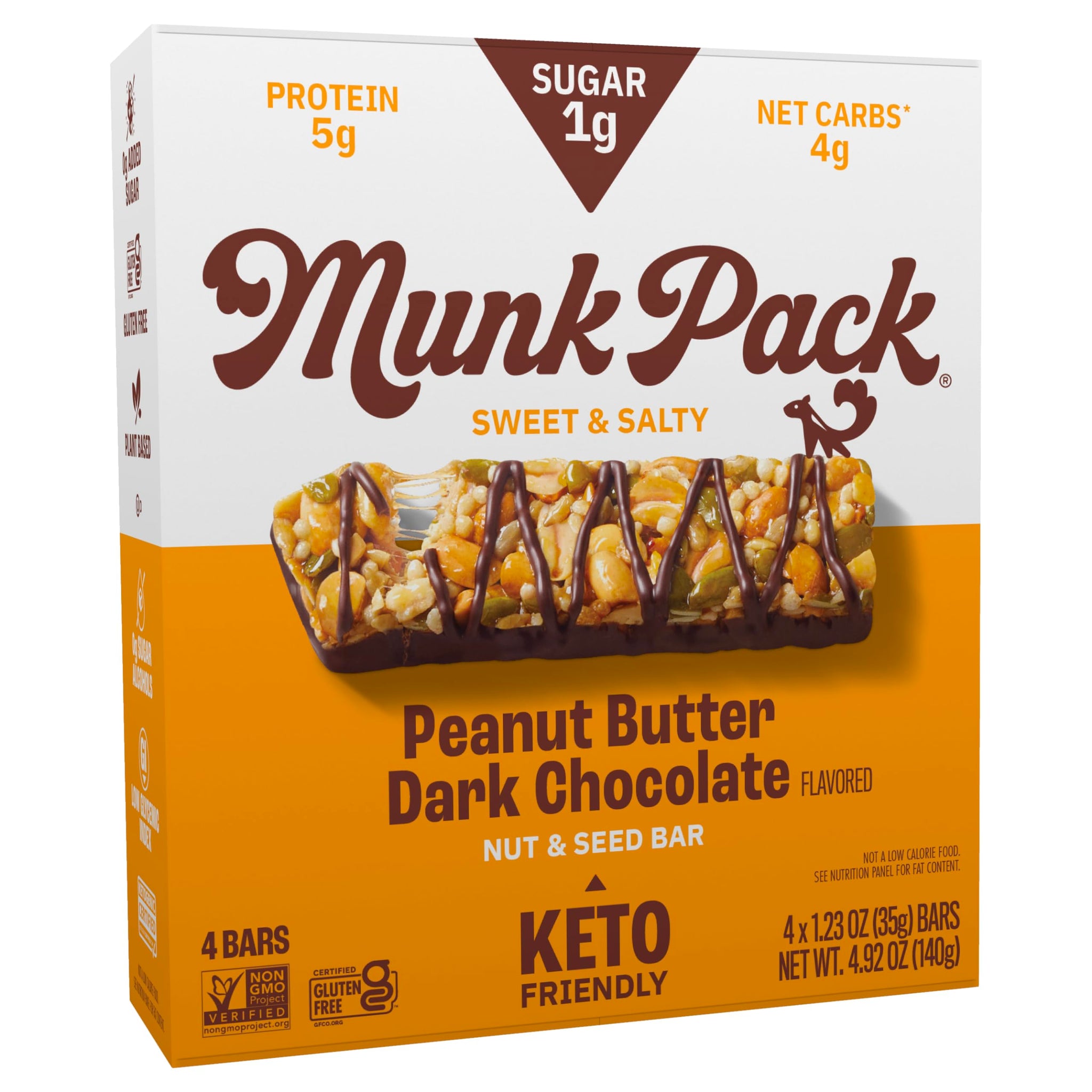 Munk Pack Nut & Seed bar Peanut Butter Dark Chocolate, 1.23 Oz, 4 ct