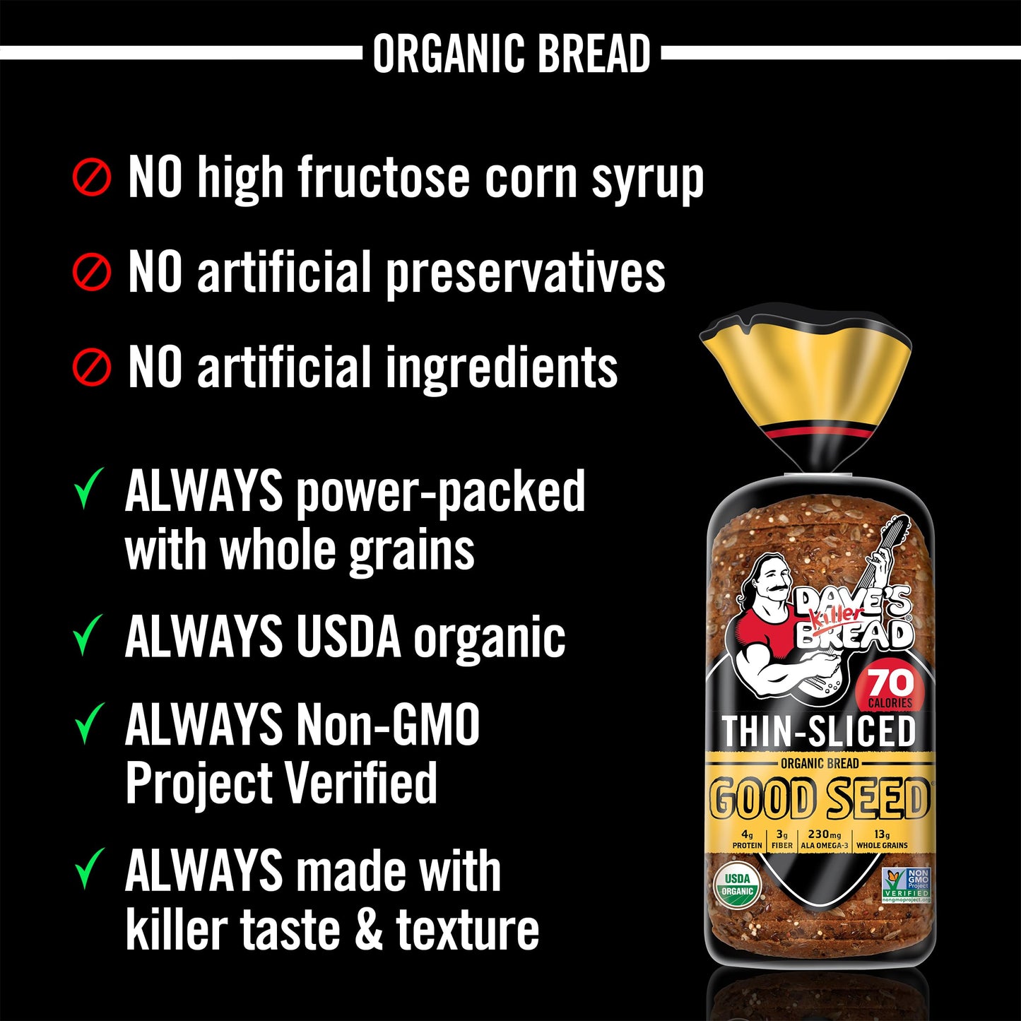 Dave's Killer Bread Good Seed Thin-Sliced, Organic Bread, 13g Whole Grains per Slice, 20.5 oz Loaf