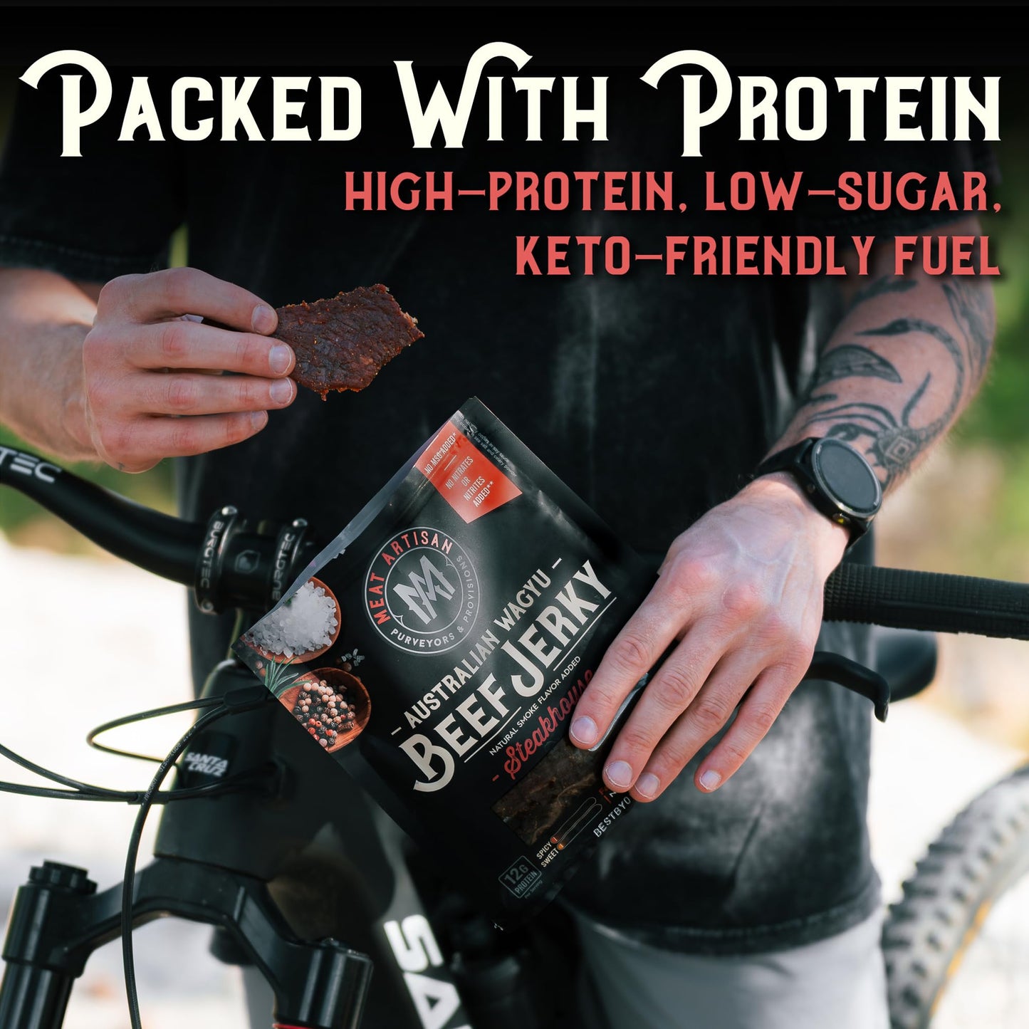 Meat Artisan Beef Jerky - Australian Wagyu Steakhouse - High Protein Snack - Gluten Free No MSG - Premium Gourmet Natural 3oz (85g)
