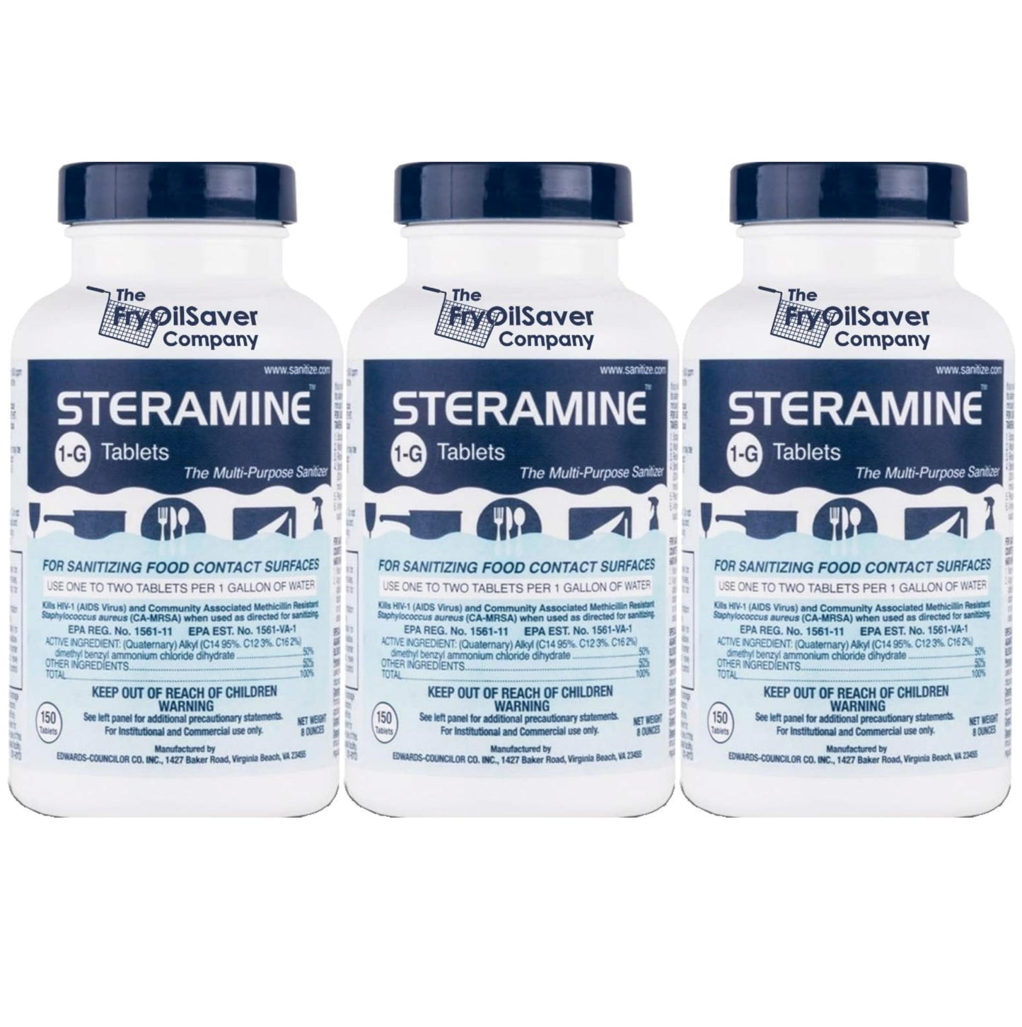 Steramine Quaternary Sanitizing Tablets (450 Count) - Commercial Sanitizer Tablets for Food-Contact Surfaces, Kitchen & Food Service - No-Rinse Dish