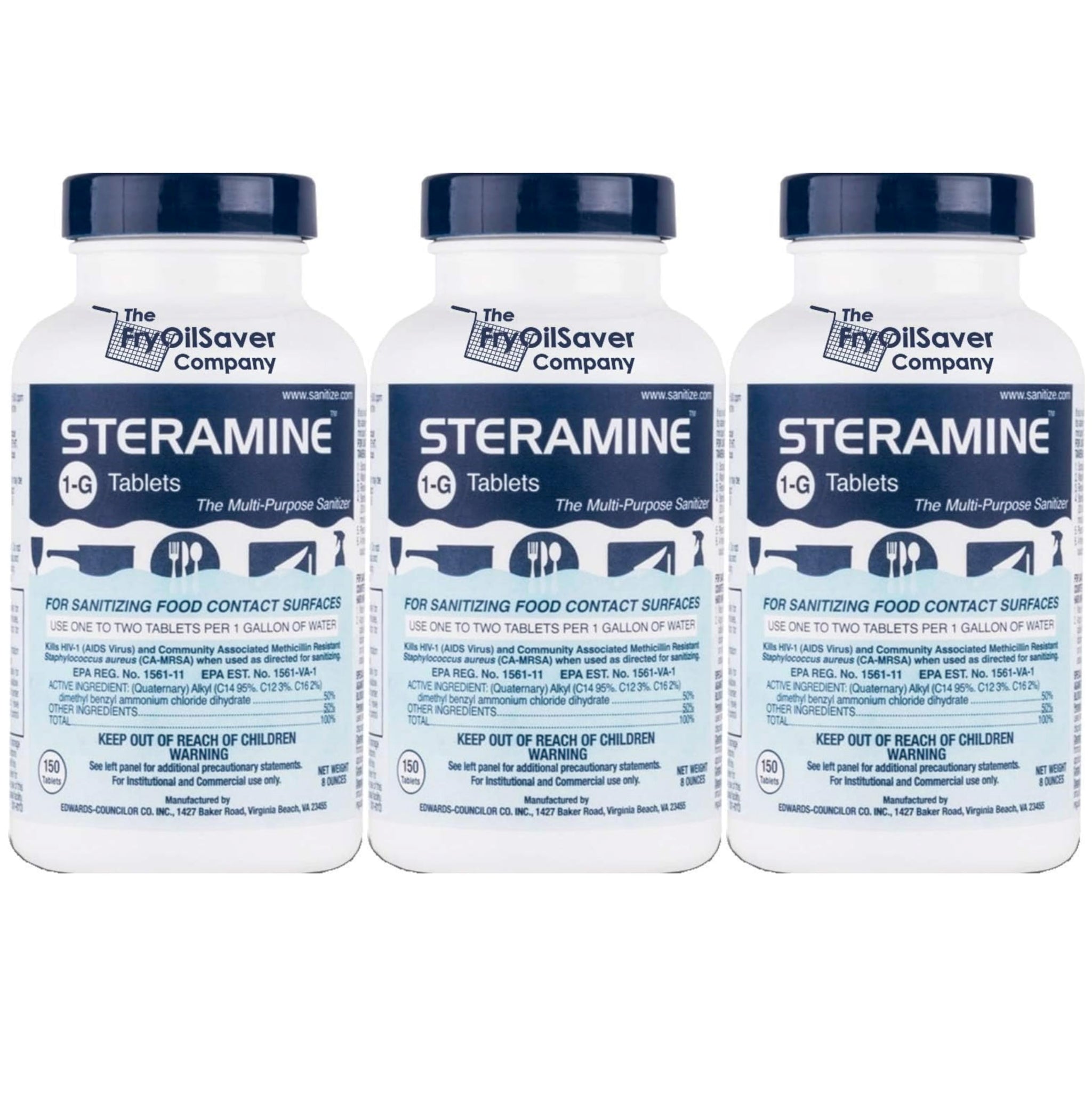 Steramine Quaternary Sanitizing Tablets (450 Count) - Commercial Sanitizer Tablets for Food-Contact Surfaces, Kitchen & Food Service - No-Rinse Dish