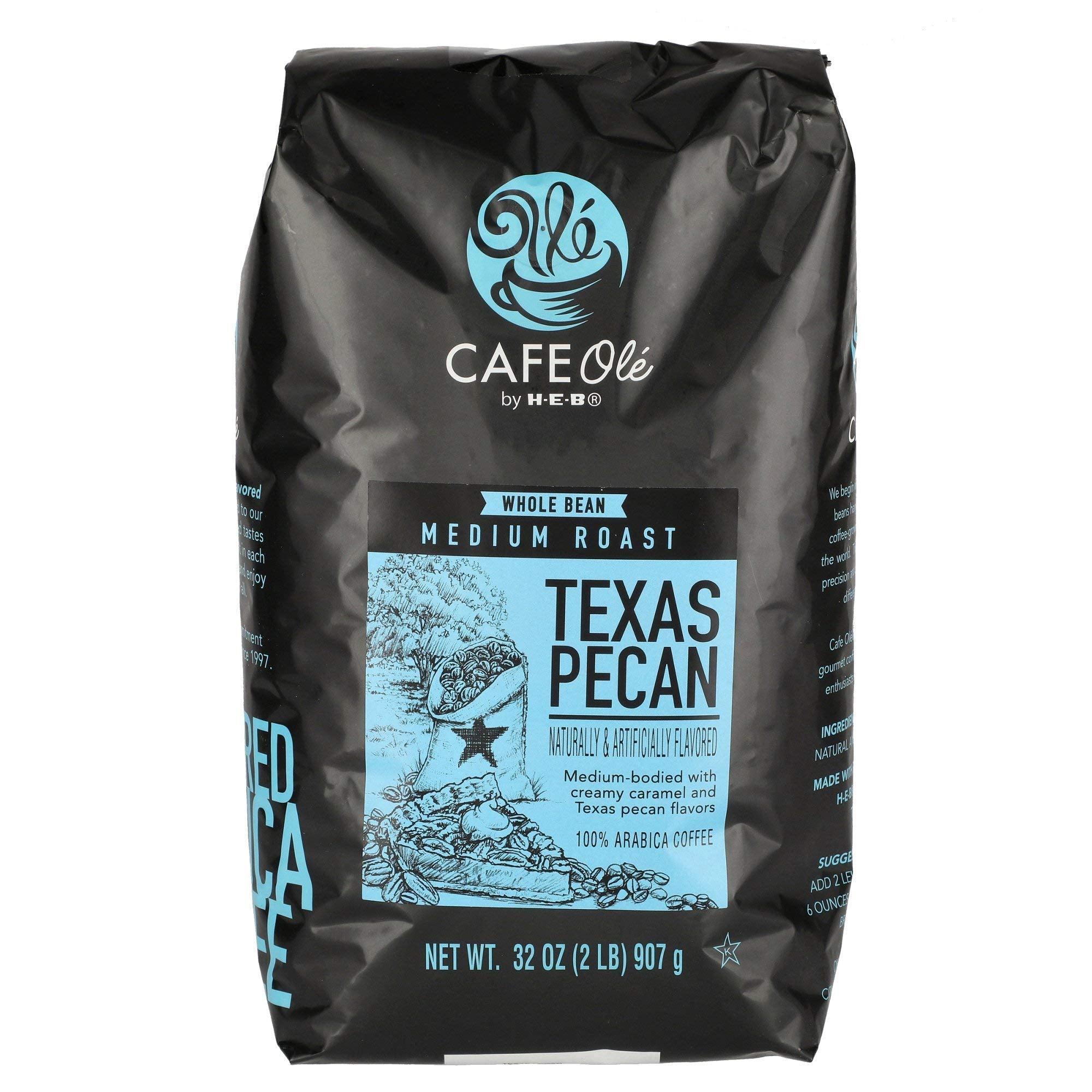 2 set Cafe Ole Texas Pecan Medium Roast Whole Bean Coffee 32 oz