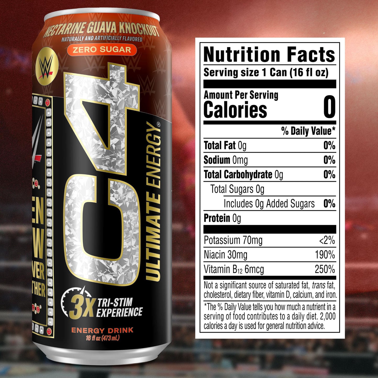 Cellucor C4 Ultimate x WWE | 300mg Caffeine Sugar Free Energy Drink | Knockout Nectarine Guava | 16oz (Pack of 12)