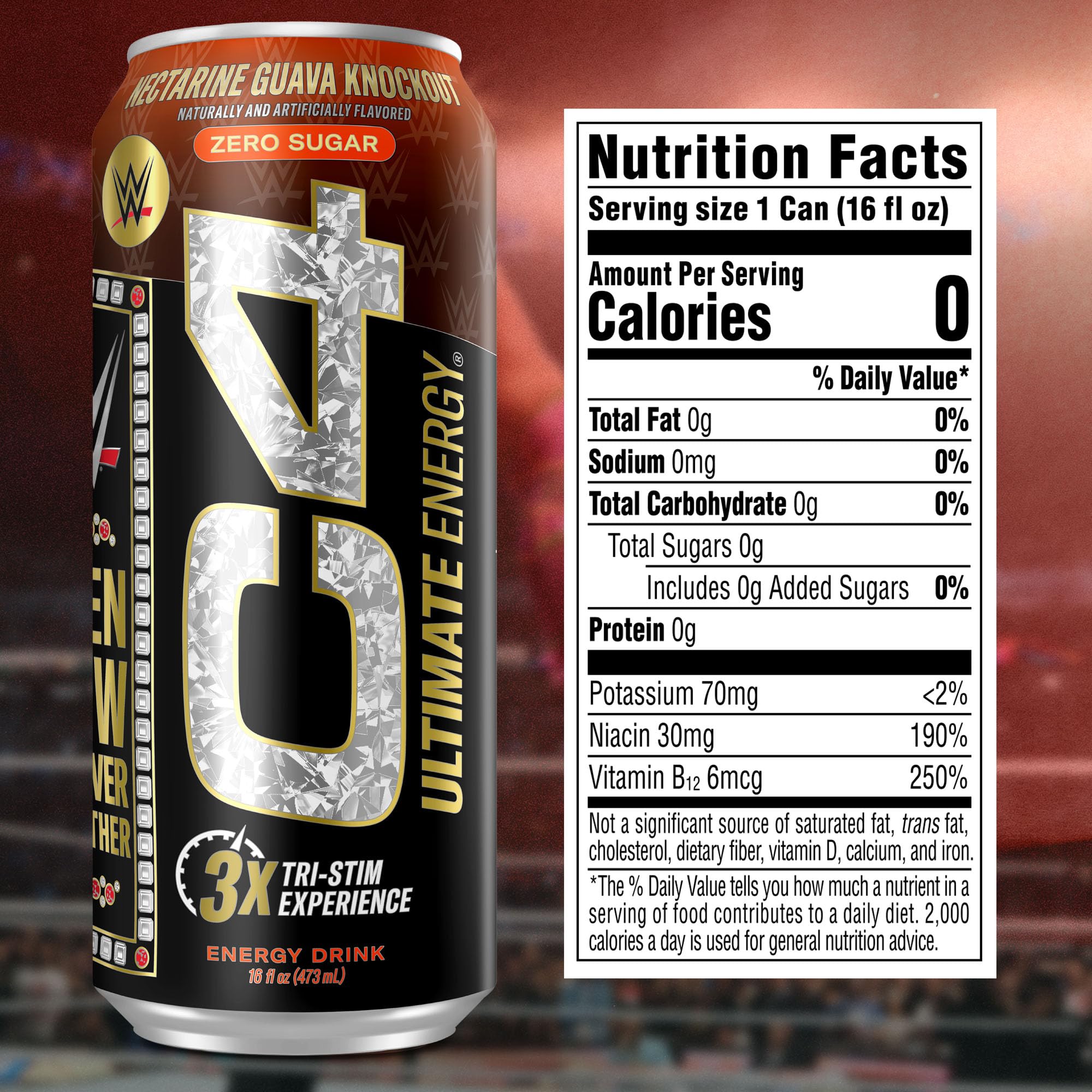 Cellucor C4 Ultimate x WWE | 300mg Caffeine Sugar Free Energy Drink | Knockout Nectarine Guava | 16oz (Pack of 12)