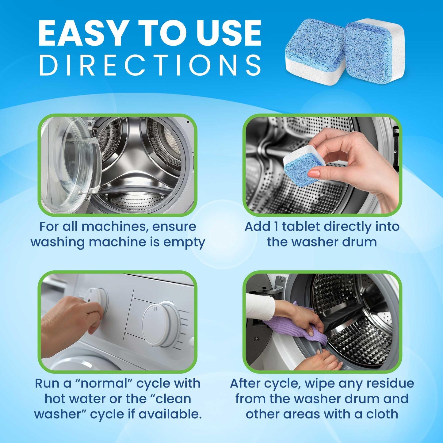 Clean Elements Washing Machine Cleaner Tablets 24 Pack - Deep Cleaning Descaler for HE, Front & Top Load Washers - Septic Safe, Eco-Friendly