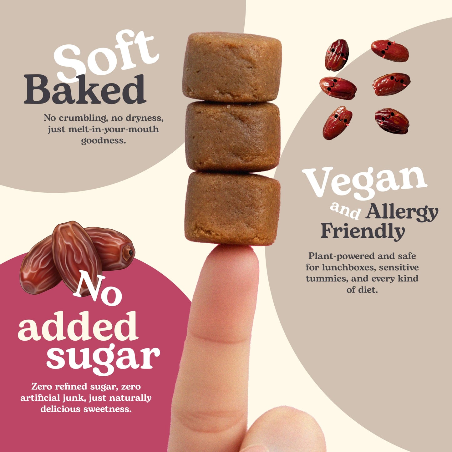 Unicorn Bites Mini Soft Baked Cookies (Vanilla Cinnamon 3-Pack) - Healthy Low Sugar Snacks for Kids, Naturally Sweetened with Dates - Moist, Dense