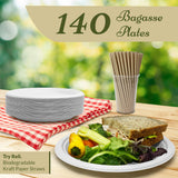 Reli. Compostable Paper Plates 9 Inch (140 Pack Bulk) White Disposable Plates 9" | Heavy Duty Paper, Eco-Friendly | Made of Sugarcane Fibers/Bagasse