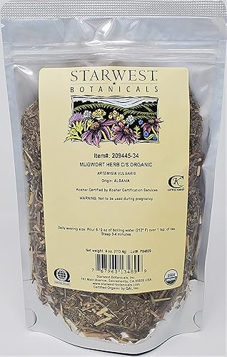 Starwest Botanicals Organic Mugwort Herb Cut & Sifted, 4 Ounces