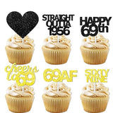 18pcs Black Gold Glitter Dessert Cupcake Pick for Straight Outta 1956 Cheer to 69 Years Old Theme Decor Supplies Happy 69th Birthday Party Decoration