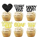 18pcs Black Gold Glitter Dessert Cupcake Pick for Straight Outta 1956 Cheer to 69 Years Old Theme Decor Supplies Happy 69th Birthday Party Decoration