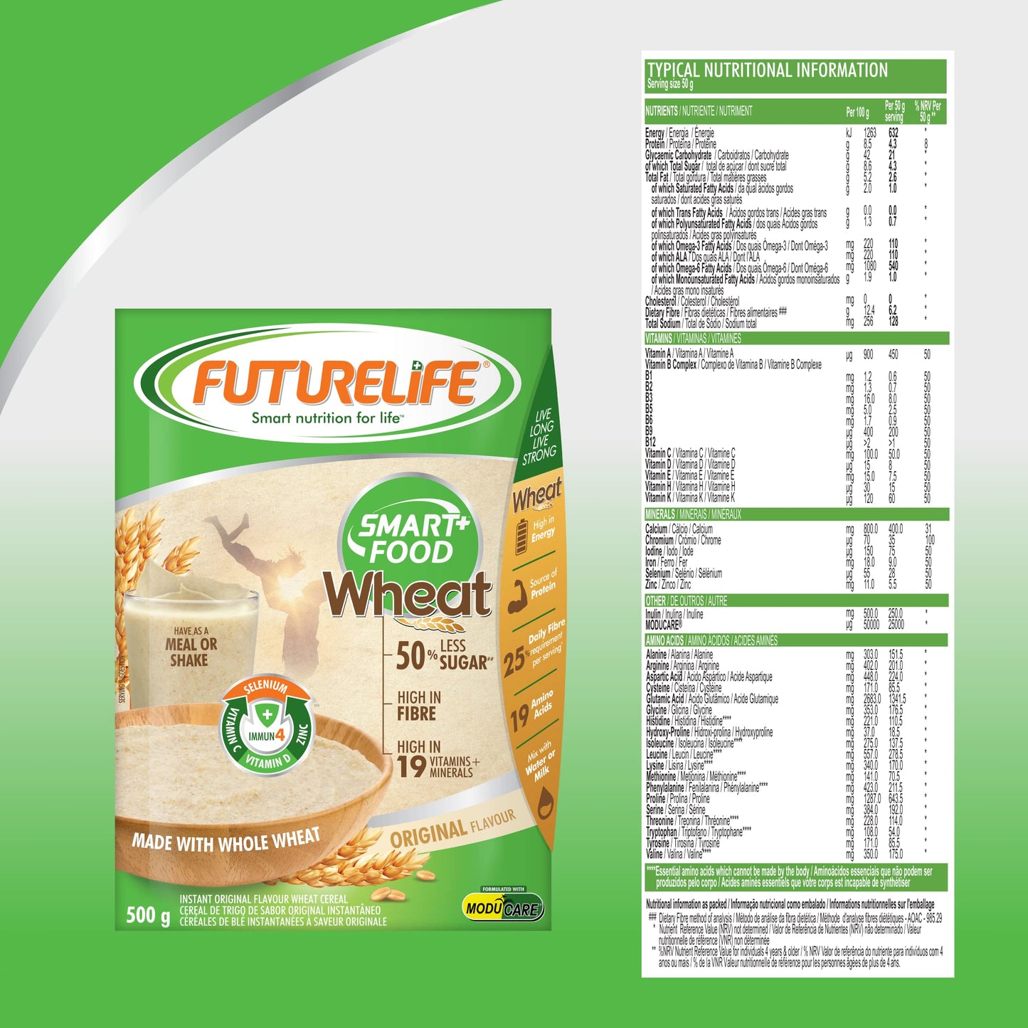 FUTURELIFE Smart Food | 500g/17.6oz | High In Protein | Gluten Free | Keto Friendly | High In Vitamins | High In Minerals | High In Fiber | (Wheat, 1