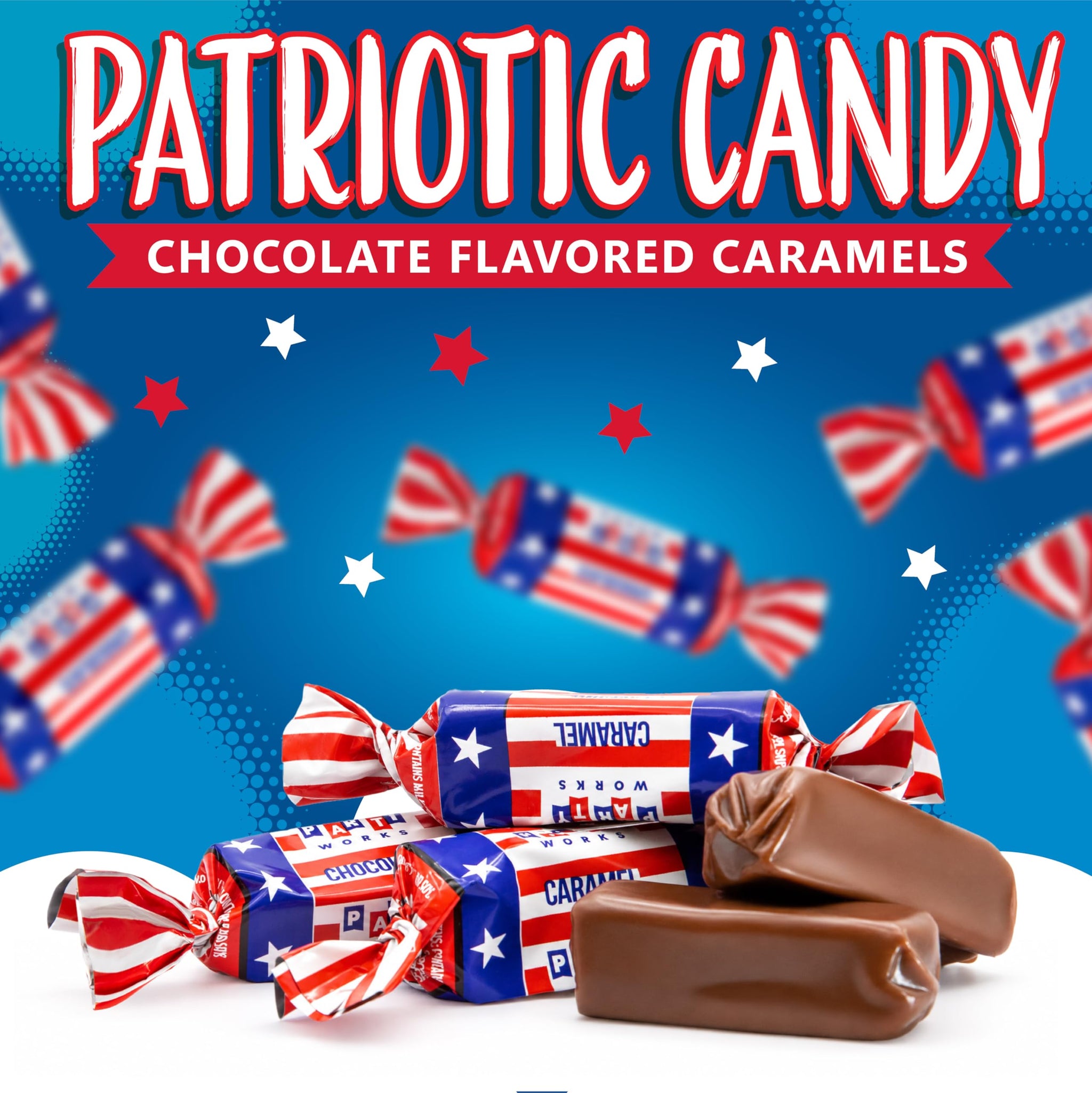 Patriotic Candy | 2-Pound Bag | 4th of July Candy | Chocolate Caramels | Red White and Blue Candies Individually Wrapped | Bulk Parade Taffies