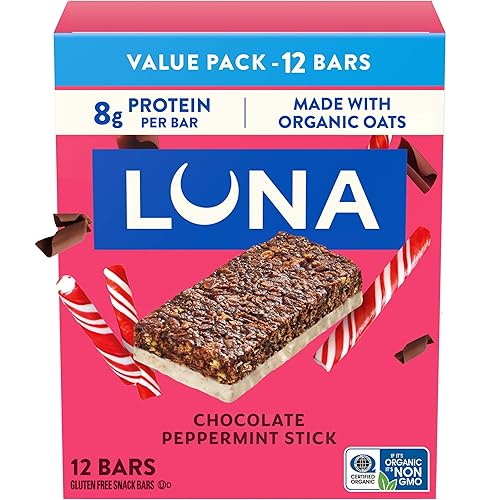 LUNA Bar - Chocolate Peppermint Stick Flavor - Gluten Free Snack Bars - Non-GMO - Protein Bars - Made with Organic Oats - Value Pack (12 Pack)