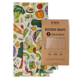 ZWS Essentials Beeswax Wraps, Reusable Cotton Food Storage Set for Kitchen, Lunch, Bread, Snacks, Bowls. Eco-Friendly Plastic-Free Alternative. 3-Pack
