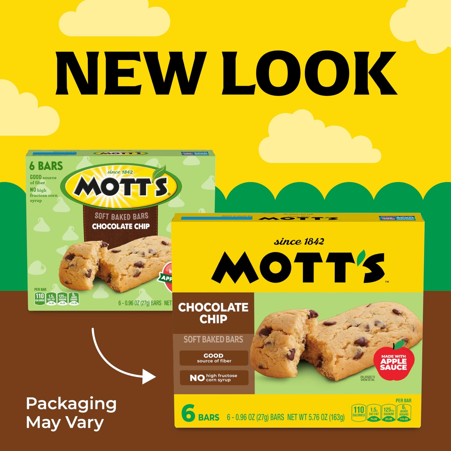 Mott's Soft Baked Bars, Chocolate Chip, Made with Applesauce, 6 Ct, 5.76 oz