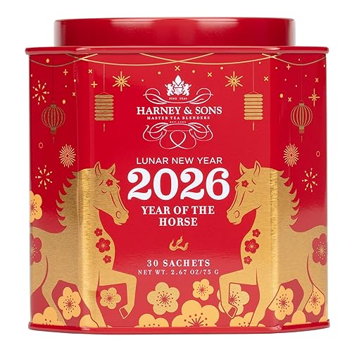 Harney & Sons Lunar New Year 2026 Tea, Year of the Horse, Lunar New Year Gift, Black tea with toasted rice, coconut, sesame and caramel flavor, 30