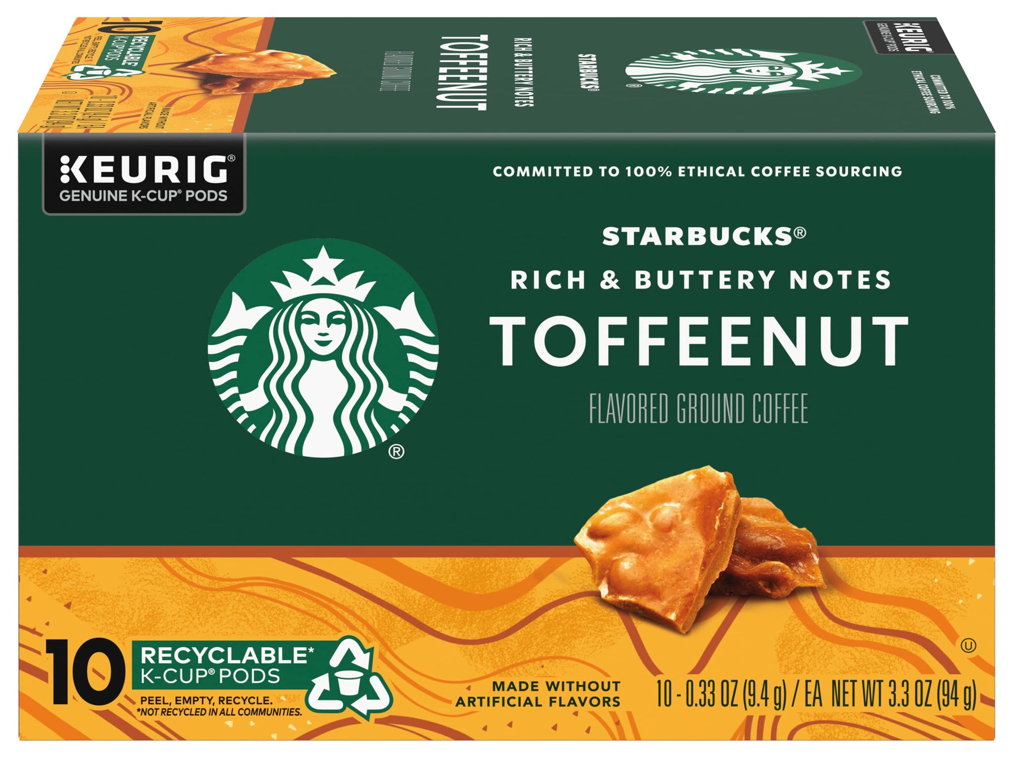 Starbucks Coffee Company Starbucks Flavored Ground Coffee K-Cup Pods, Toffeenut, Signature Collection, 100% Arabica Coffee, Recyclable K-Cups, 10