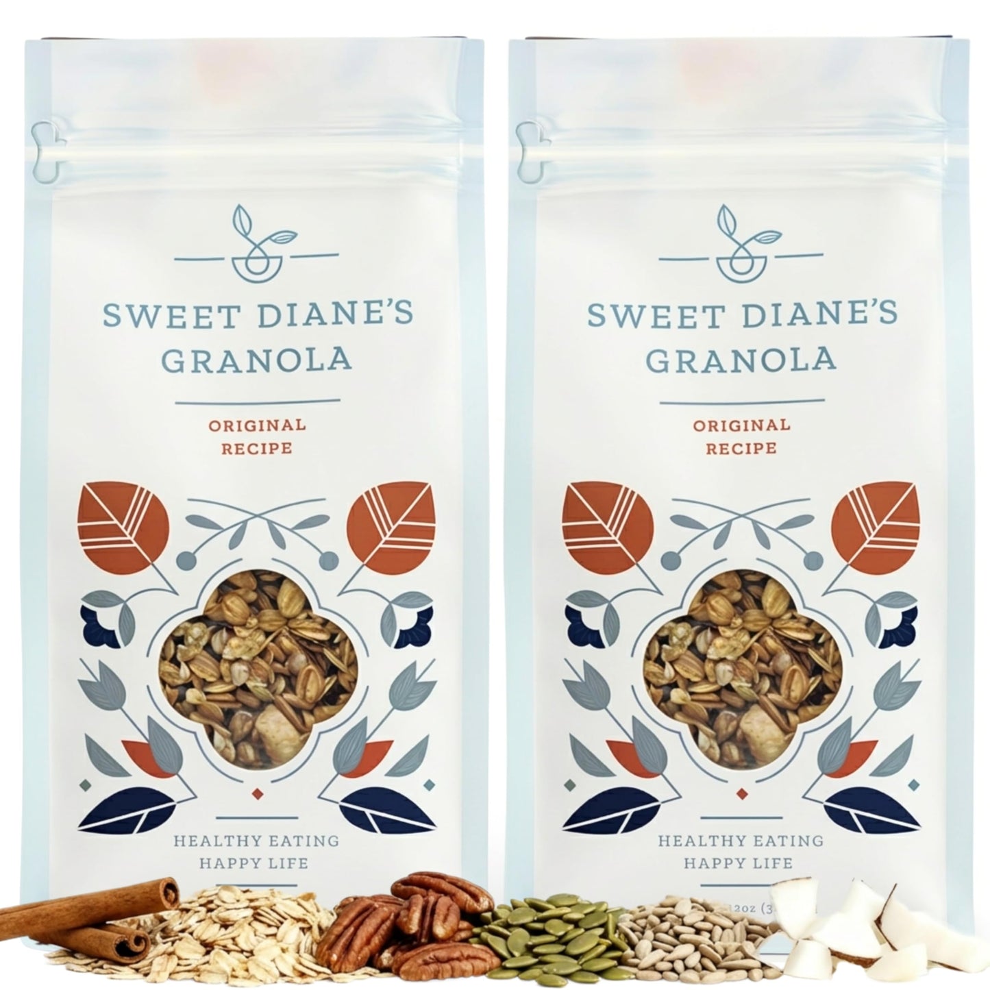 Sweet Diane’s Organic Granola - Original Recipe | 2-Pack (12 oz Each) | Low Sugar, High Fiber, Gluten-Free, Vegan | Organic Oats, Nuts, Seeds