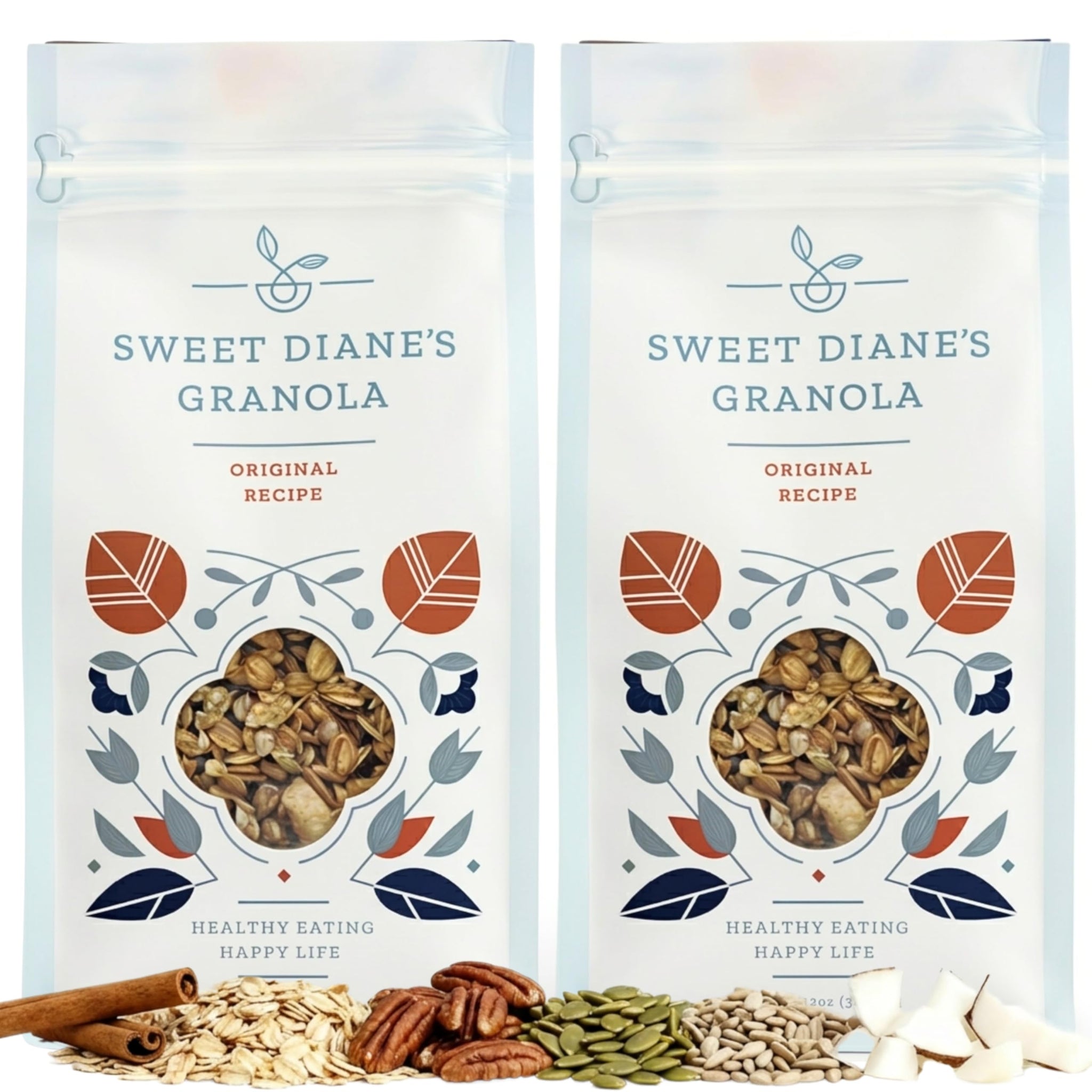 Sweet Diane’s Organic Granola - Original Recipe | 2-Pack (12 oz Each) | Low Sugar, High Fiber, Gluten-Free, Vegan | Organic Oats, Nuts, Seeds