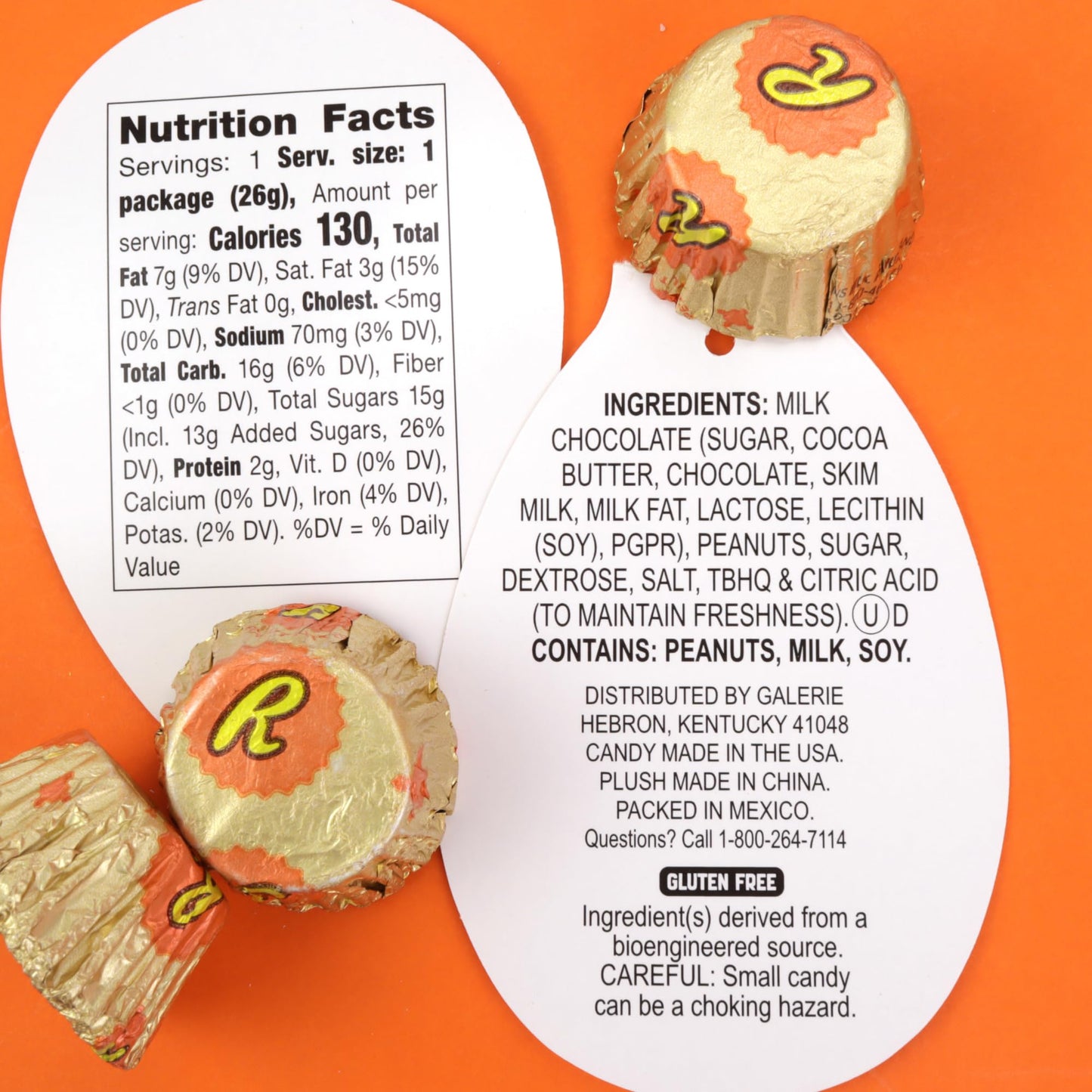 Reese's Peanut Butter Cups and Easter Bunny Plush, Includes 3 Milk Chocolate Candies, Basket Stuffer Treats, 0.93 Ounces