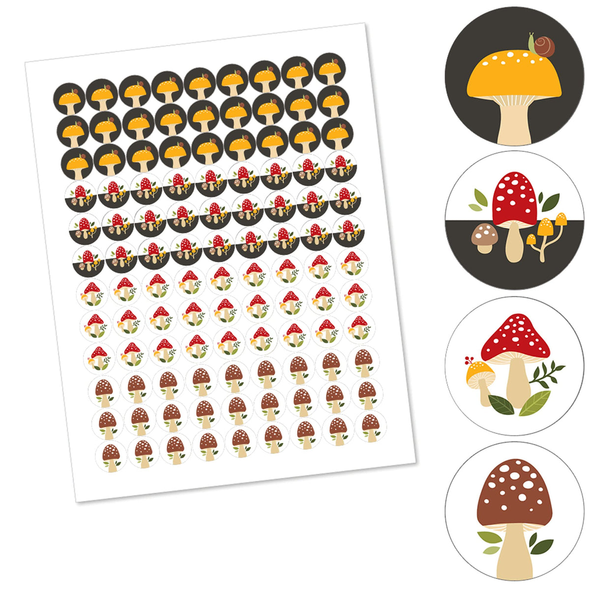 Wild Mushrooms Party Favors - Round Candy Stickers - 108pc