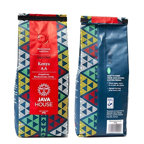 Java House Africa Kenya AA Ground Coffee Beans - Fresh Roasted, 100% Single Source Fair Trade With Verifiable Kenya Mark of Origin (13.23oz/375gms)