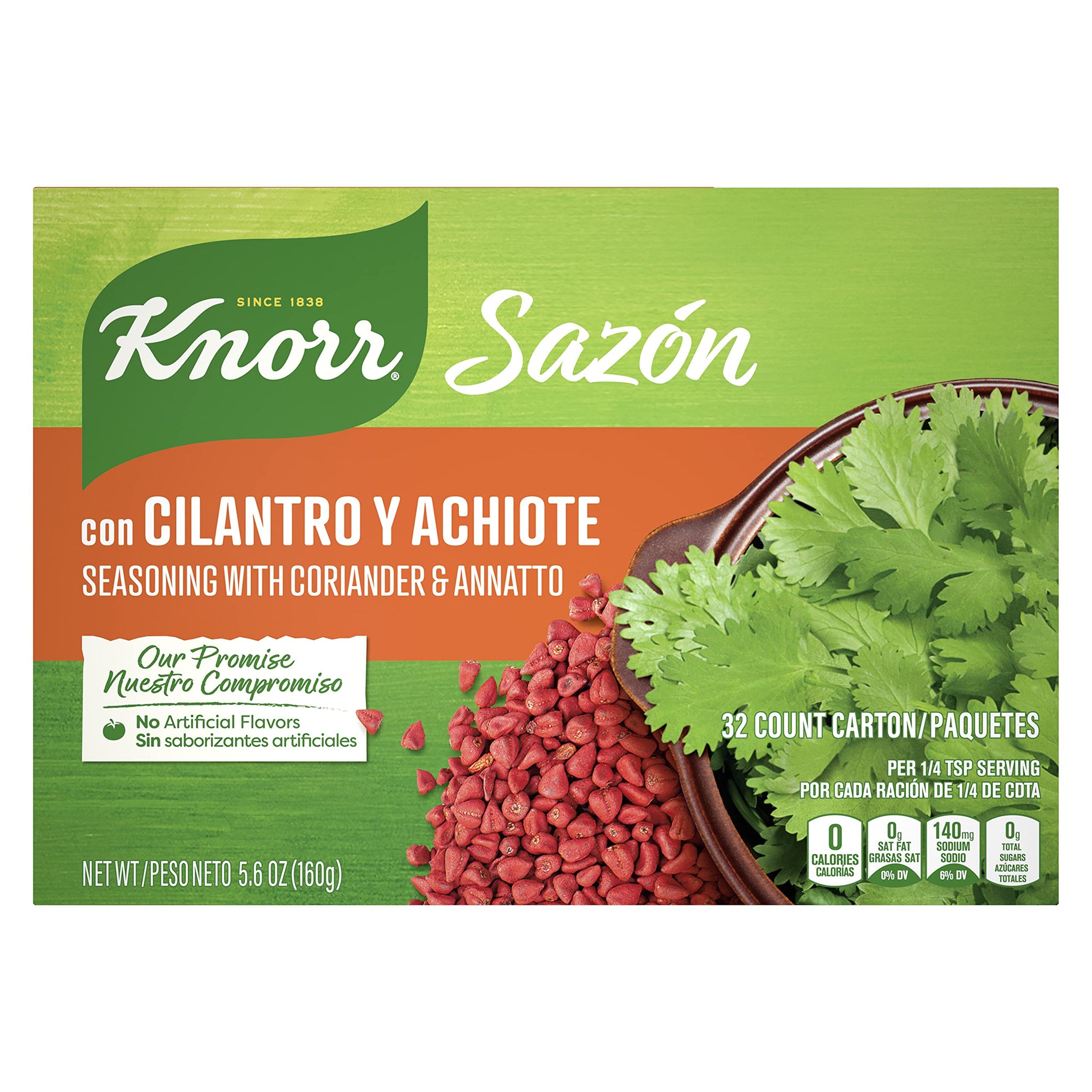Knorr Sazón Flavorful Seasoning for Sauce, Meat, Poultry, Fish, Seafood, Stews, Rice, Beans, and Other Dishes Cilantro and Achiote No Artificial