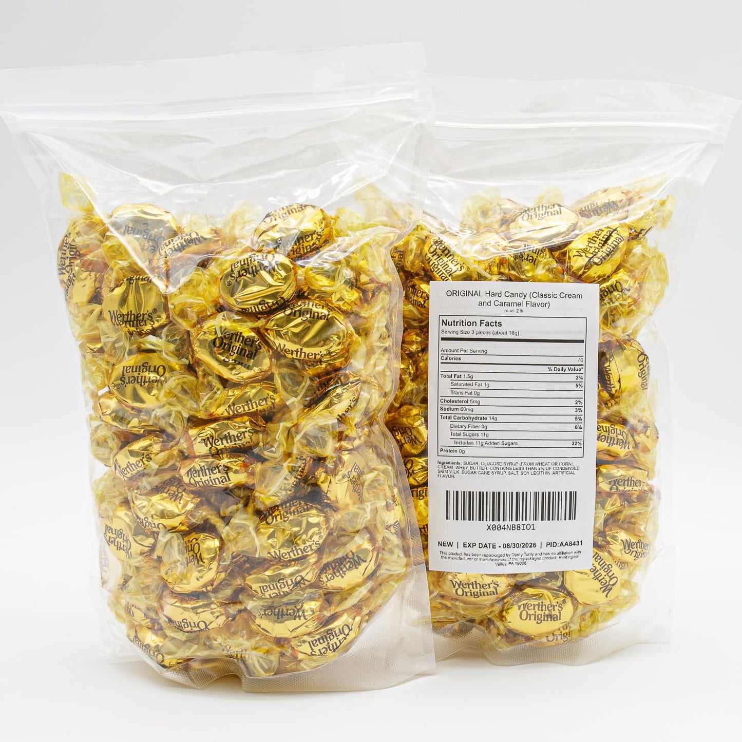 ORIGINAL Caramel Hard Candy 2 lb - Bulk Bag, Classic Cream and Caramel Flavors, Individually Wrapped (166 Pieces)