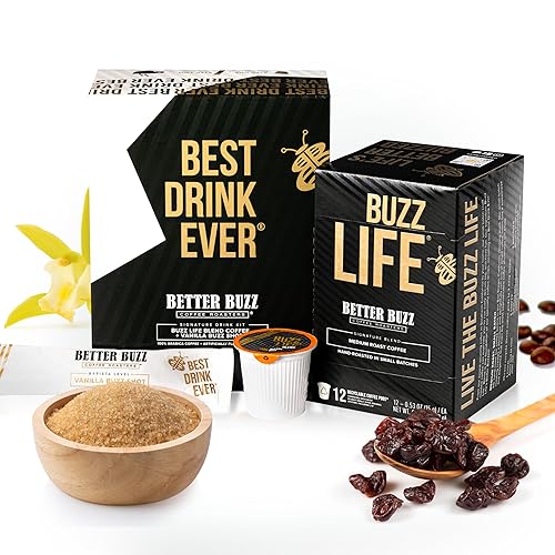 Better Buzz Best Drink Ever Vanilla Latte Single Serve Kit 24ct.,12 Medium Roast Coffee Pods (Buzz Life) & 12 (Vanilla Buzz) Coffee Creamer Powder