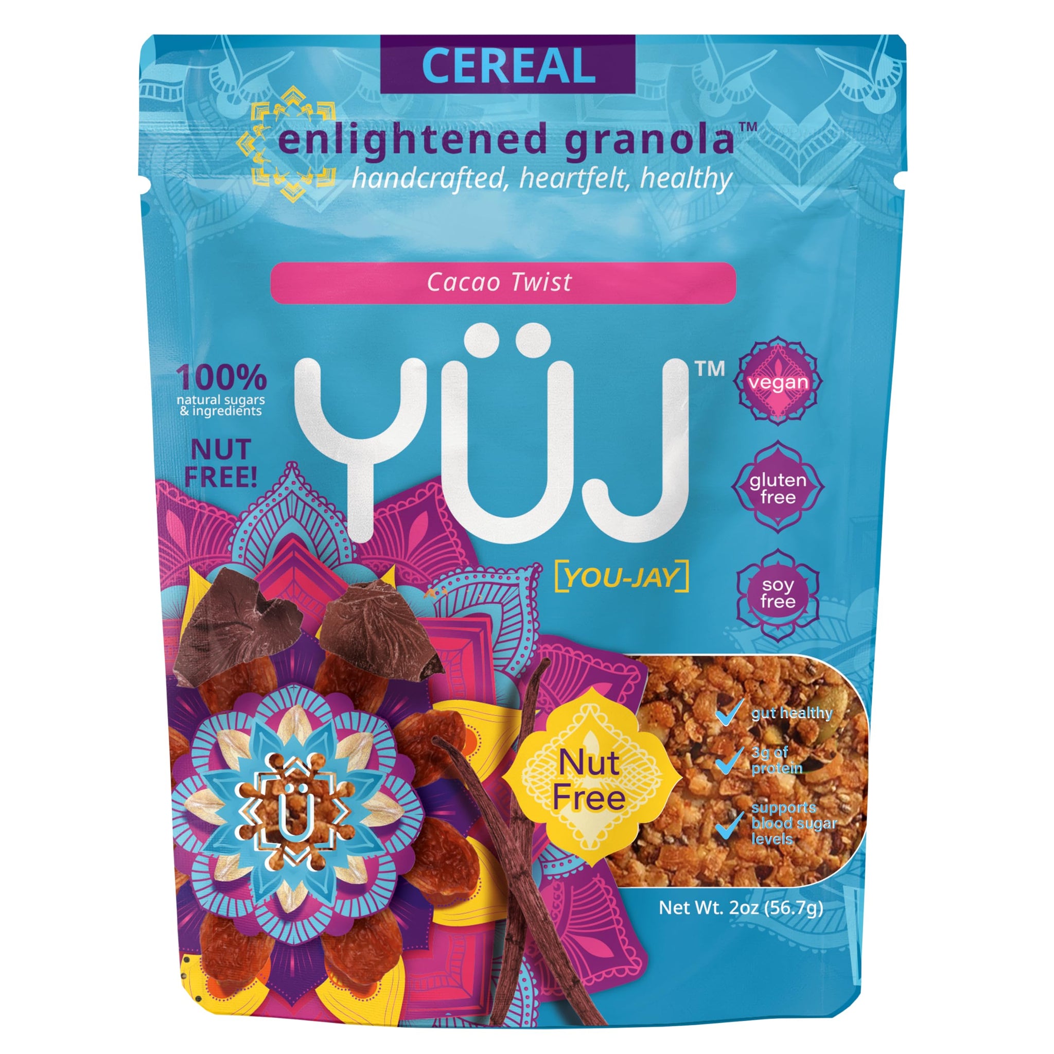 YÜJ Organic Vegan Granola | Allergen-Free Snack Packs | 2oz, Pack of 6