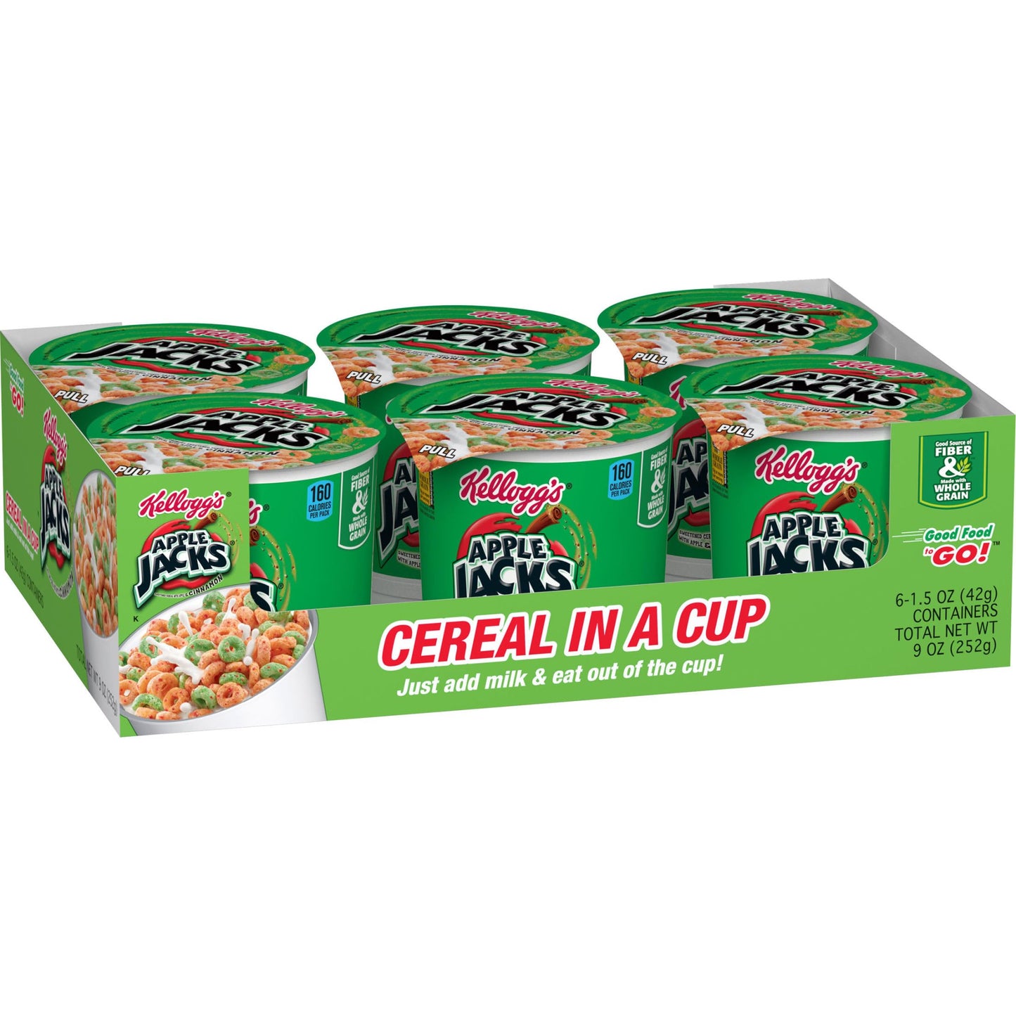 Kellogg’s Apple Jacks Cold Breakfast Cereal Cups, 8 Vitamins and Minerals, Kids Snacks, Original (12 Cups)