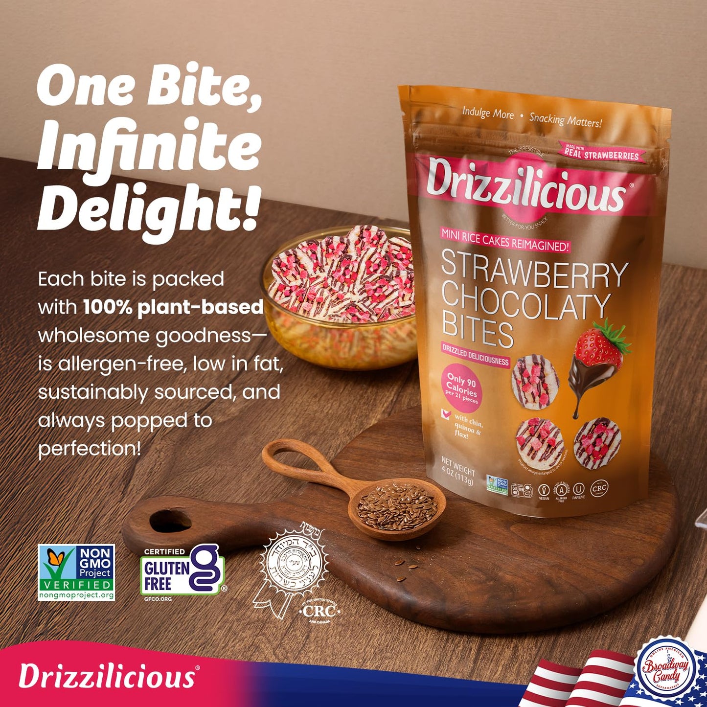 Drizzilicious Strawberry Chocolaty Bites, Mini Rice Cakes, 113g, Vegan, Gluten-Free